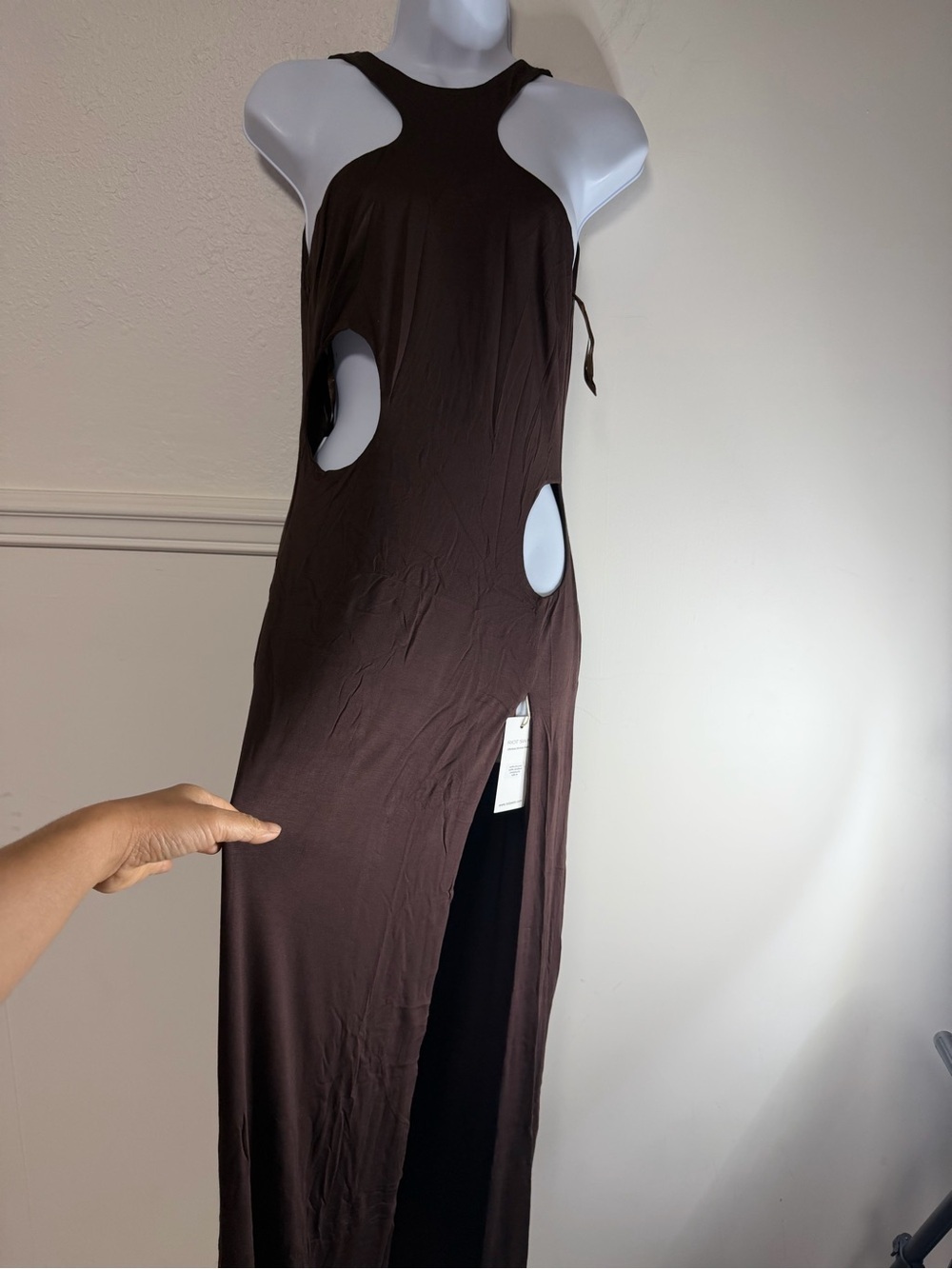 Riot Swim Chocolate capri Backless Halter Maxi Dress with Cutouts new with tag - Picture 7 of 9